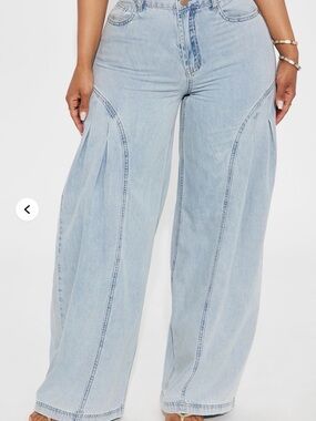 Fashion Nova Light Blue Wide Leg Jeans - High Rise Flare non-stretch